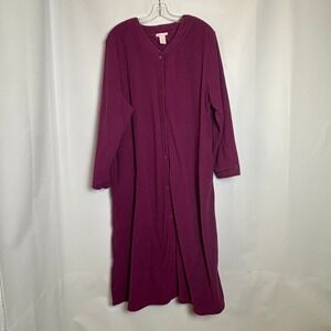 VTG Serenada Womens 1X Magenta Purple Ribbed Fleece Snap Front Robe Housecoat